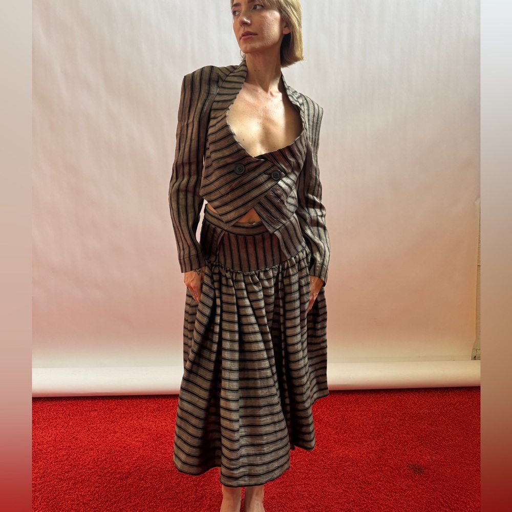 Vivienne Westwood Anglomania 2014 NWT STRIPE SET/LINEN SOFT CORSET+SKIRT IT42 - Picture 4 of 14